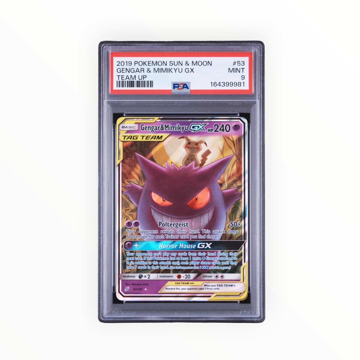 Pokemon Gengar & Mimikyu GX #53 2019 Sun & Moon Team Up PSA 9 Mint